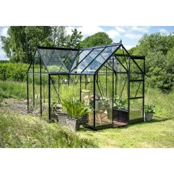 Halls Drivhuse > ICON 6 GARDENHOUSE EKSKL. SOKKEL HÆRDET GLAS SORT 8,6 M2