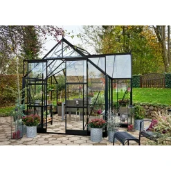 Halls Drivhuse > ICON 8 GARDENHOUSE EKSKL. SOKKEL HÆRDET GLAS SORT 13,0 M2