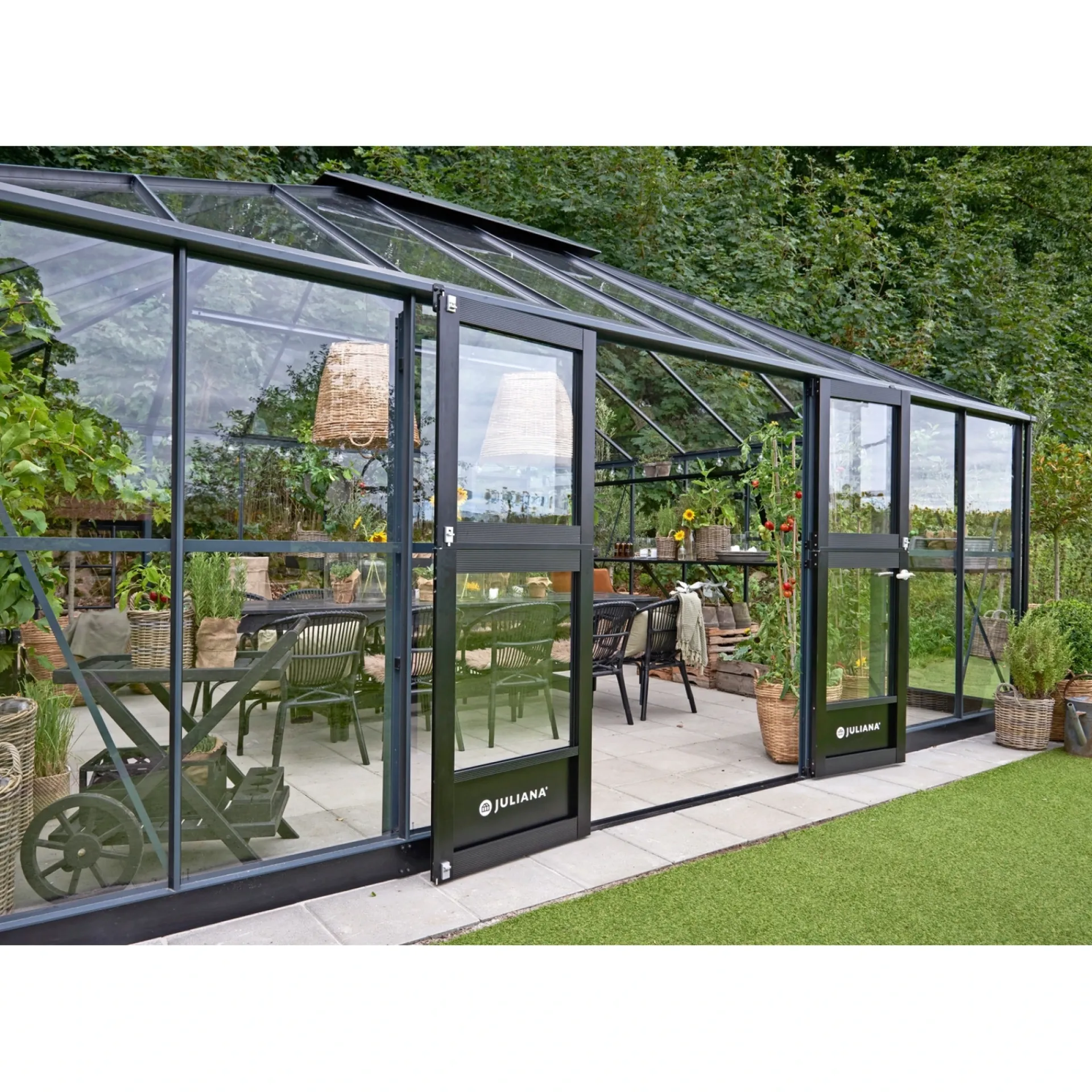 Juliana Orangerier > GRAND OASE DRIVHUS 3 MM HÆRDET GLAS HELE BANER ANTRACIT 25,6 M2