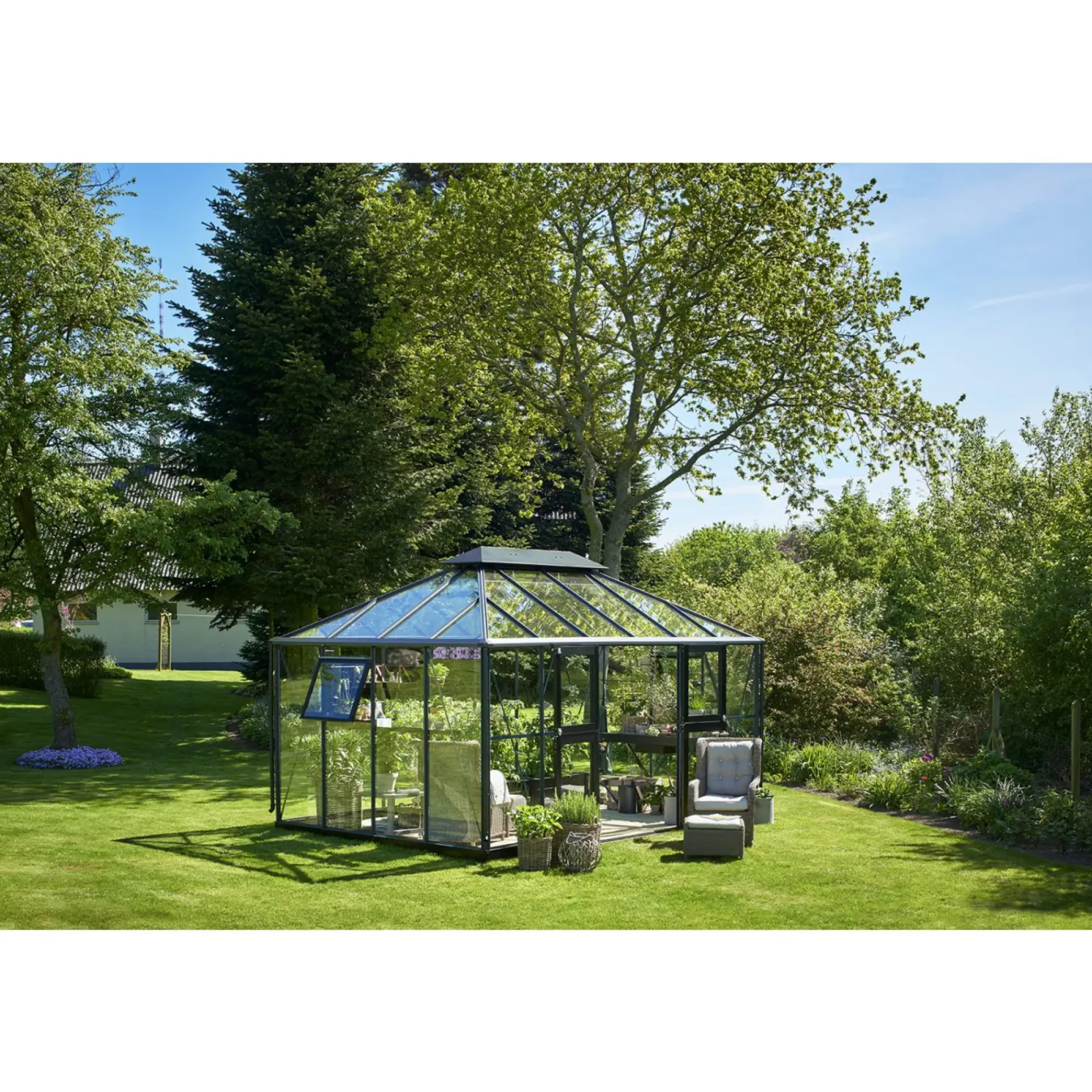 Juliana Orangerier > GRAND OASE ORANGERI 3 MM HÆRDET GLAS HELE BANER ANTRACIT 13 M²