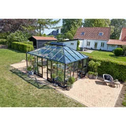 Juliana Orangerier > GRAND OASE ORANGERI 3 MM HÆRDET GLAS HELE BANER ANTRACIT 18,8 M2
