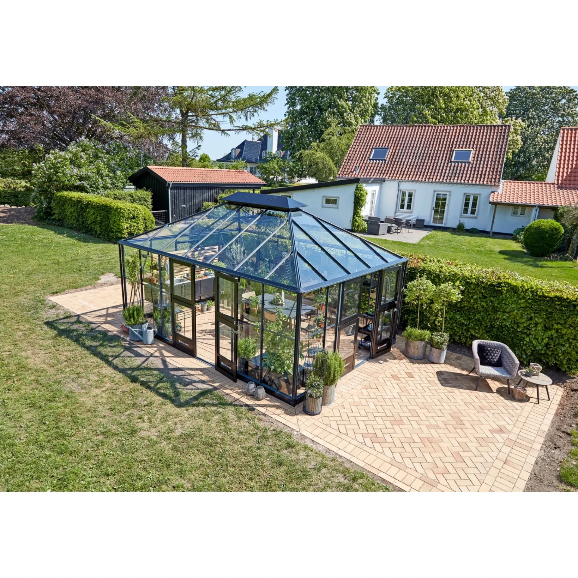 Juliana Orangerier > GRAND OASE ORANGERI 3 MM HÆRDET GLAS HELE BANER ANTRACIT 18,8 M2