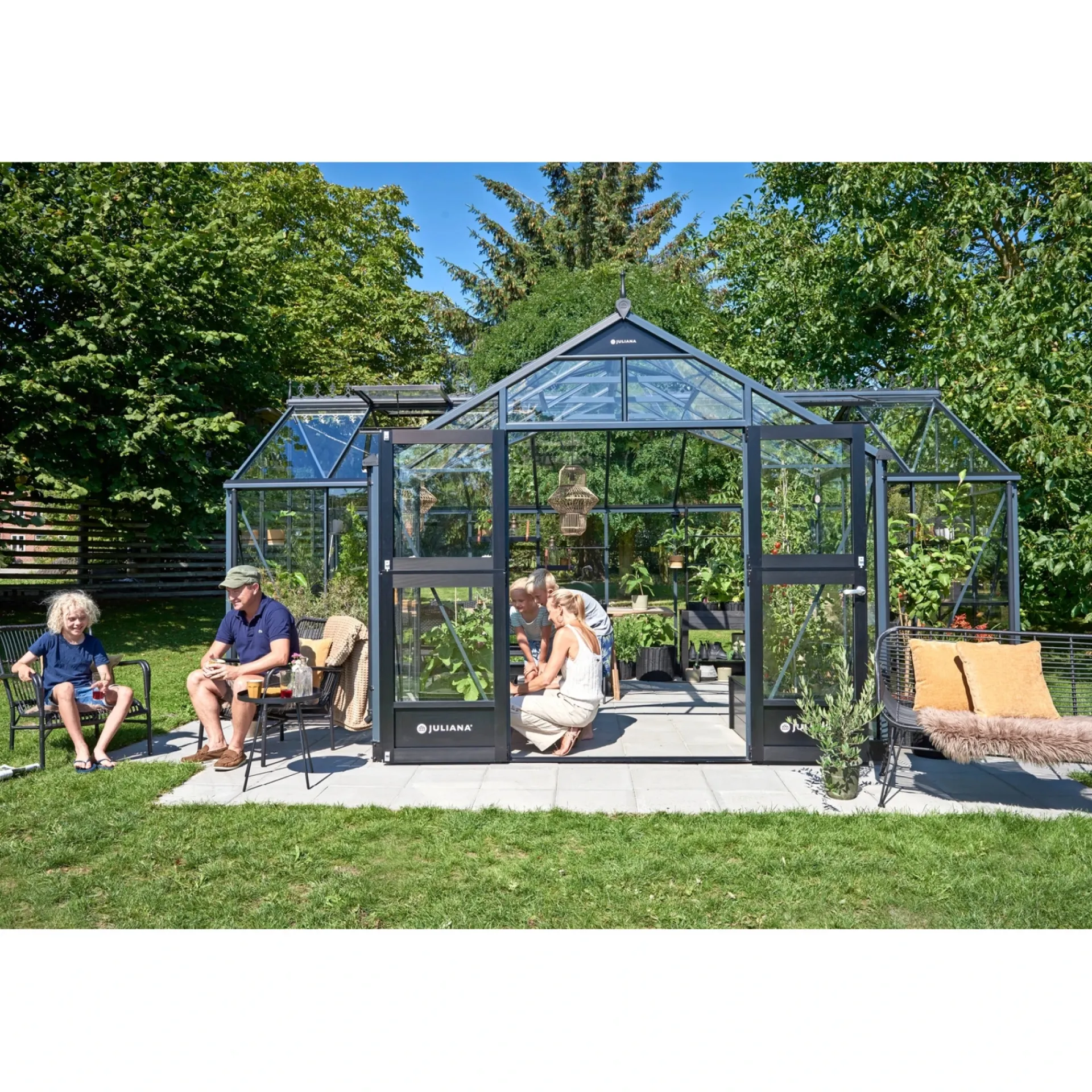 Juliana Orangerier > ORANGERI DRIVHUS 3 MM HÆRDET GLAS HELE BANER ANTRACIT 21,5 M2