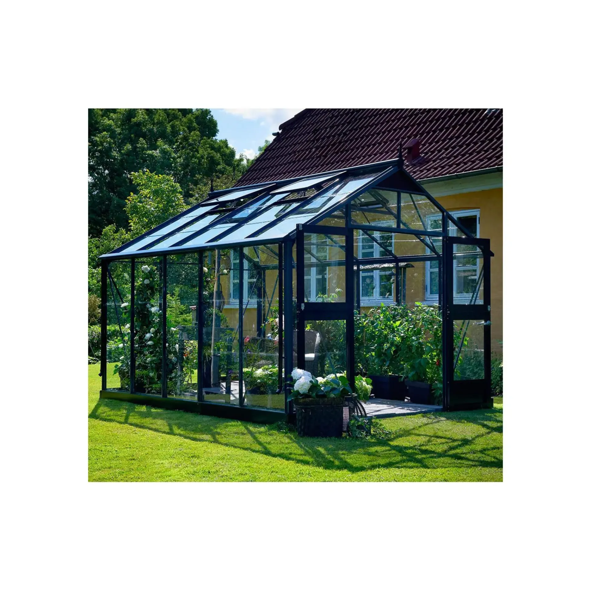 Juliana Drivhuse > PREMIUM DRIVHUS 3 MM HÆRDET GLAS HELE BANER ANTRACIT 10,9 M2