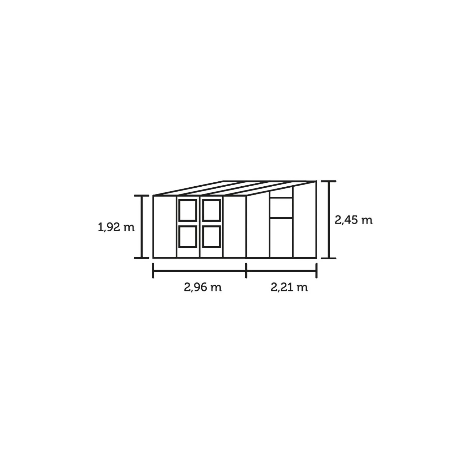 Juliana Vægdrivhuse > VERANDA VÆGDRIVHUS 3MM HÆRD GLAS HELE BANER,10MM POLYTAG ANTRACIT 6,6 M2