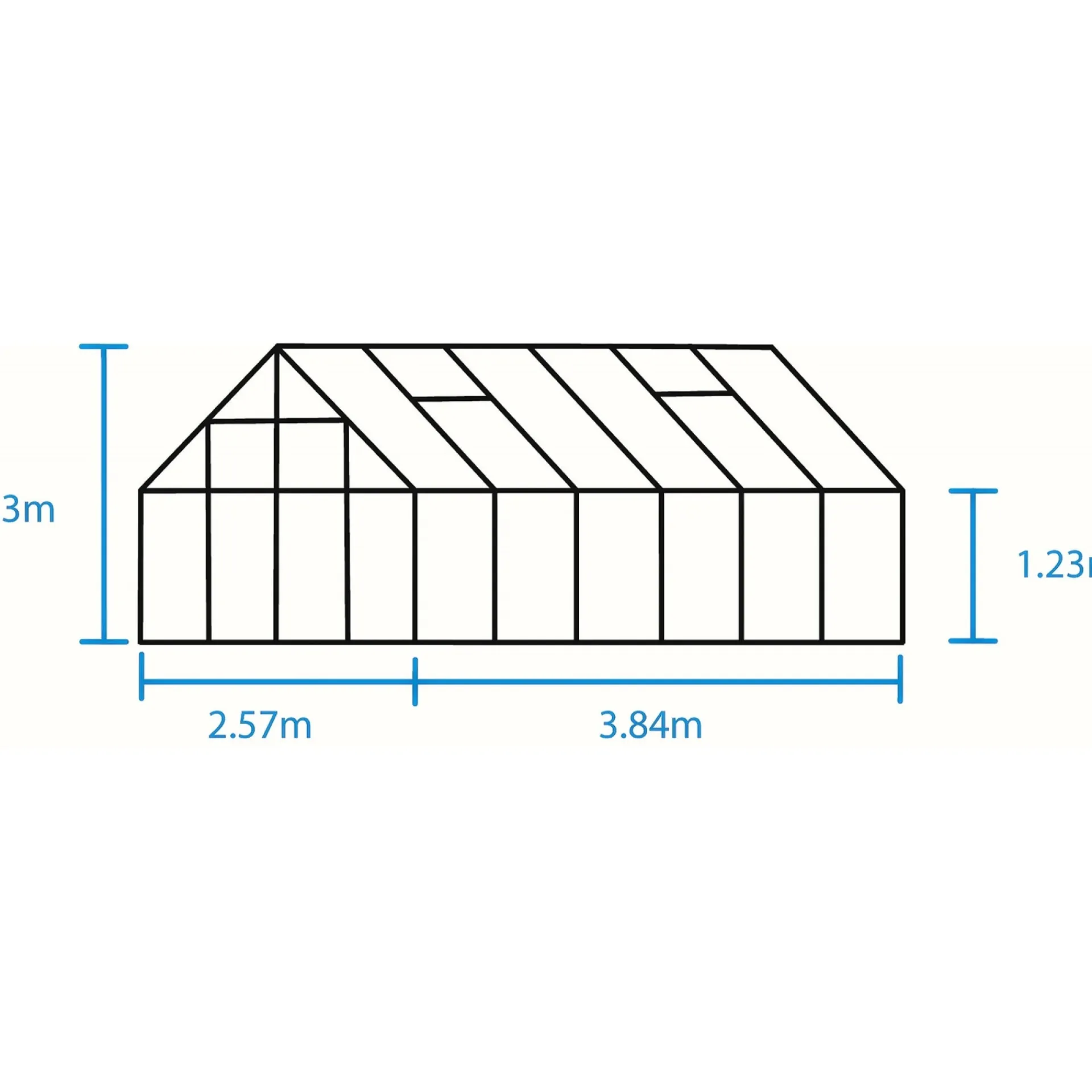 Outrium Drivhuse > DRIVHUS INKL. SOKKEL 3 MM HÆRDET GLAS HELE BANER SORT 9,9 M2