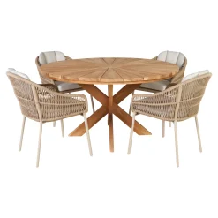 Outrium Havemøbelsæt > ESTORIL/PALMA BORD + 4 STOLE HAVEMØBELSÆT TEAK/SANDGRÅ
