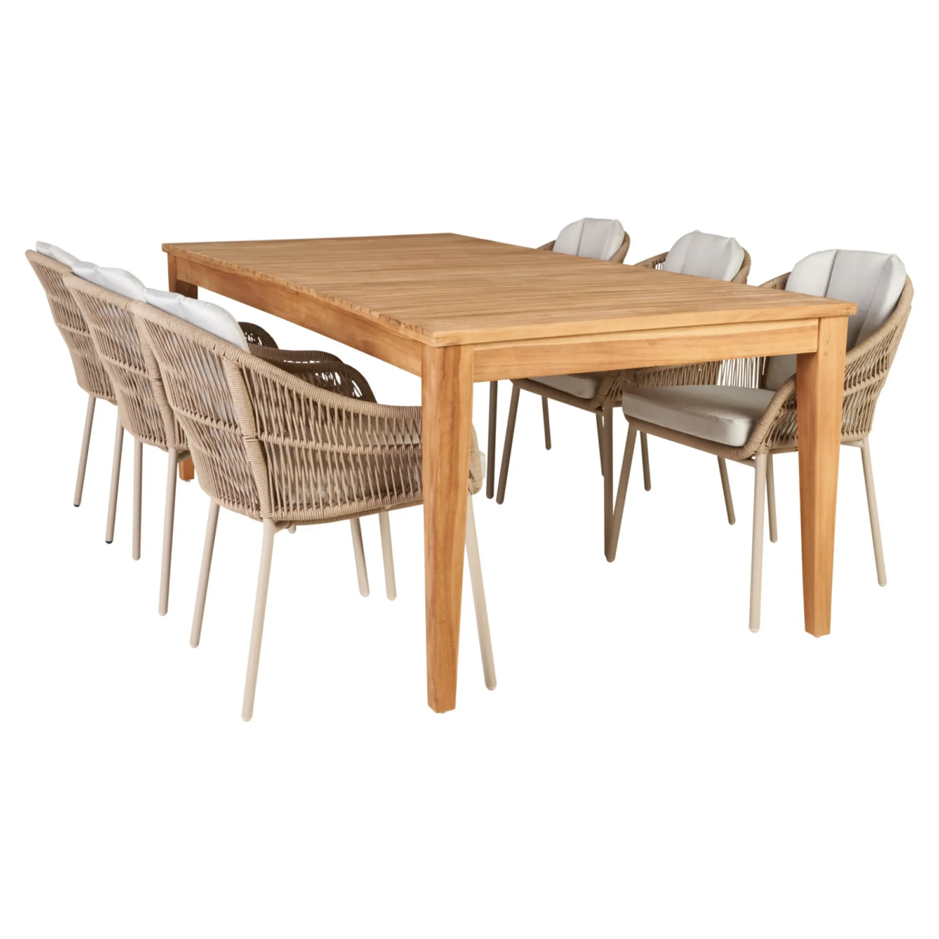 Outrium Havemøbelsæt > GILI/PALMA BORD + 6 STOLE HAVEMØBELSÆT TEAK/SANDGRÅ