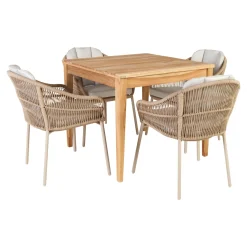 Outrium Havemøbelsæt > GILI/PALMA BORD + 4 STOLE HAVEMØBELSÆT TEAK/SANDGRÅ