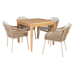 Outrium Havemøbelsæt > GILI/PALMA BORD + 4 STOLE HAVEMØBELSÆT TEAK/SANDGRÅ