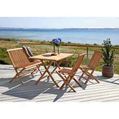 Outrium Havemøbelsæt > JAVA/SYROS BORD + 2 STOLE + BÆNK HAVEMØBELSÆT TEAK