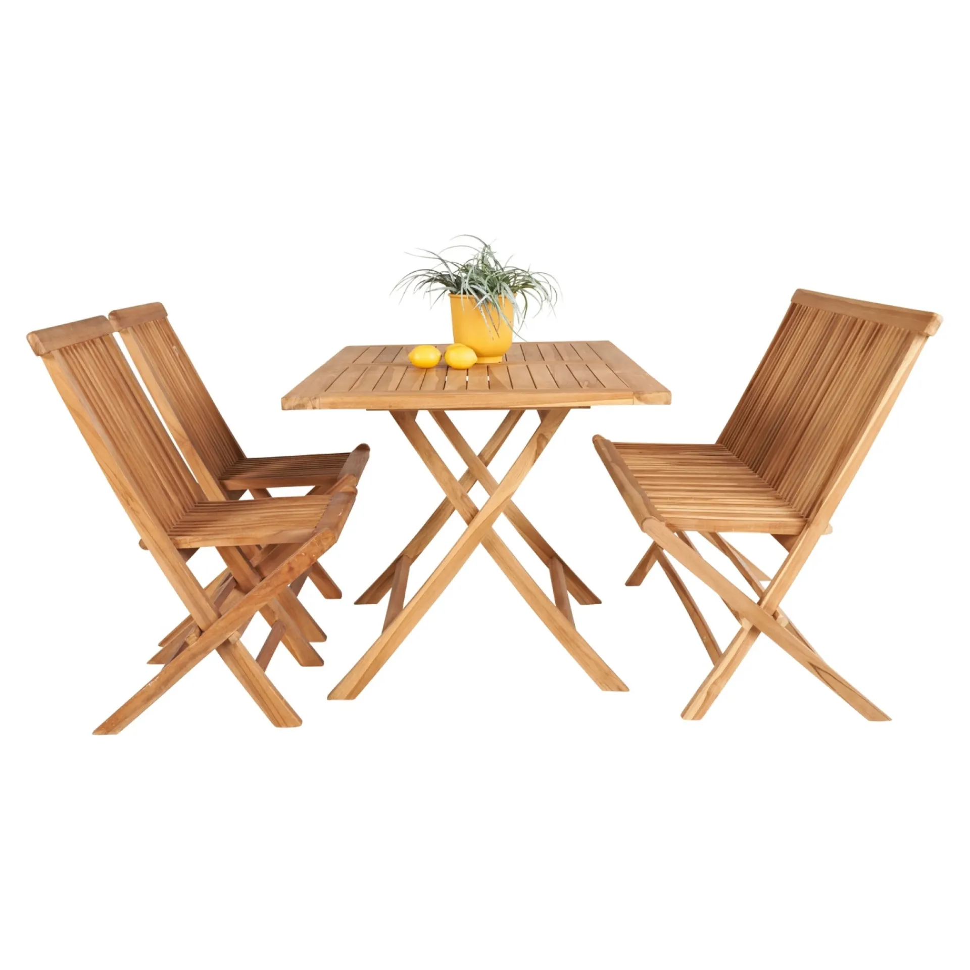 Outrium Havemøbelsæt > JAVA/SYROS BORD + 2 STOLE + BÆNK HAVEMØBELSÆT TEAK