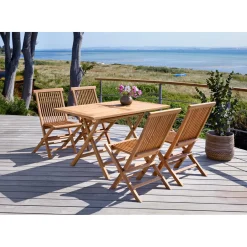 Outrium Havemøbelsæt > JAVA/SYROS BORD + 4 STOLE HAVEMØBELSÆT TEAK