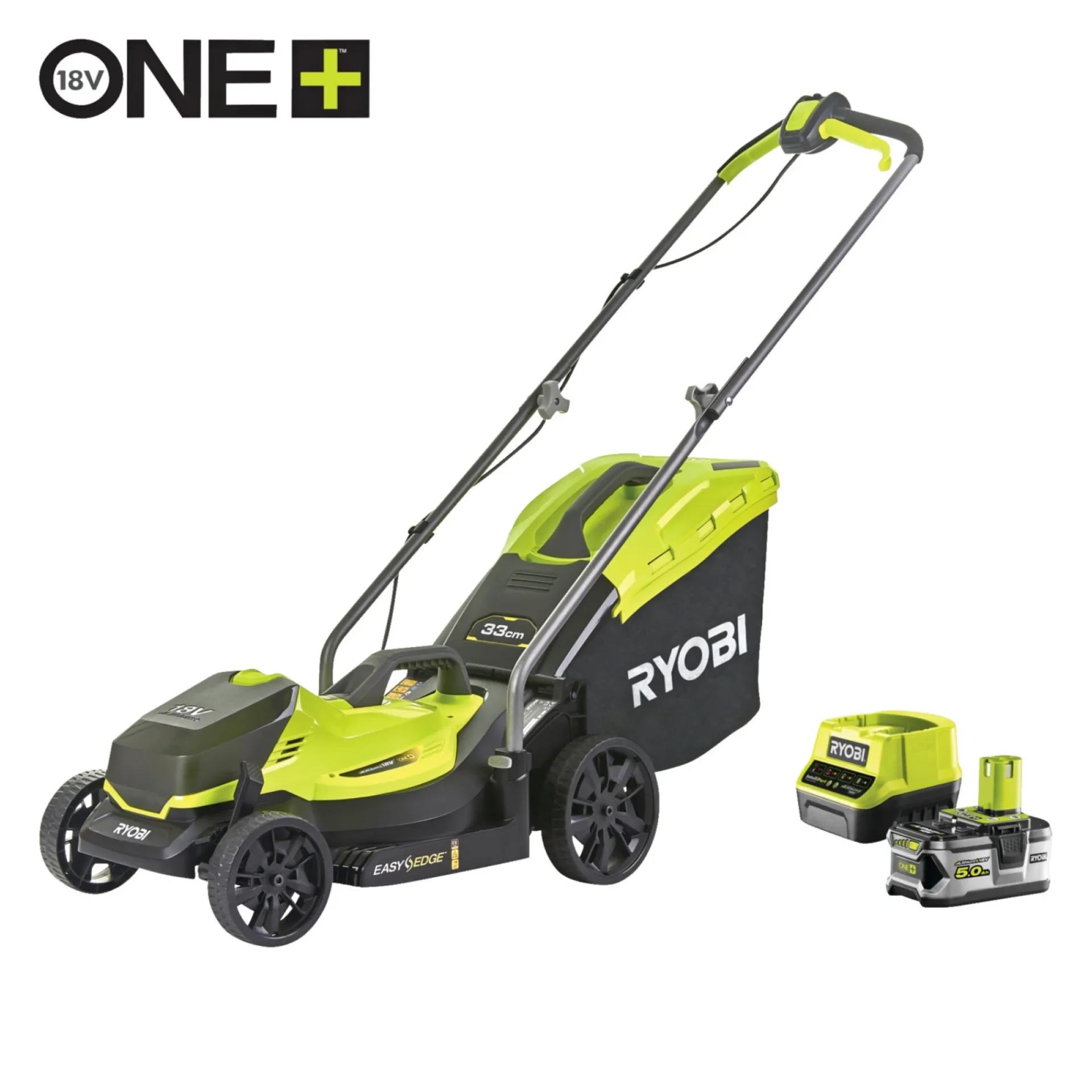 Ryobi Plæneklippere > RLM18X33B50 PLÆNEKLIPPER AKKU 18V MED BATTERI OG LADER